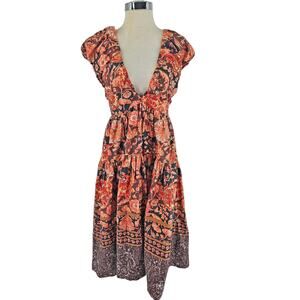 Anthropologie tiered floral boho Printed V Neck Babydoll Dress 0 XS S NWT